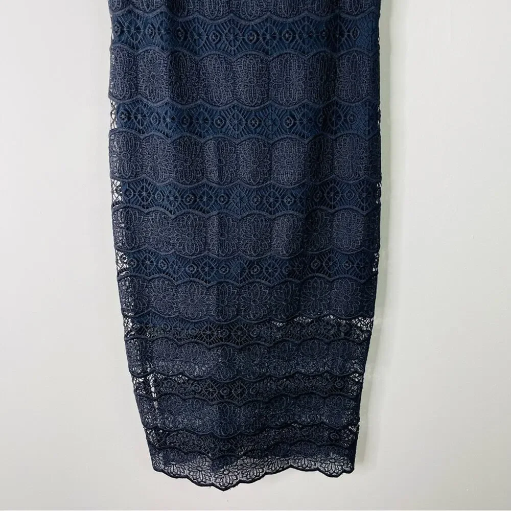 Betsey Johnson blue lace floral evening wedding party holiday midi dress 6 - Picture 3 of 8